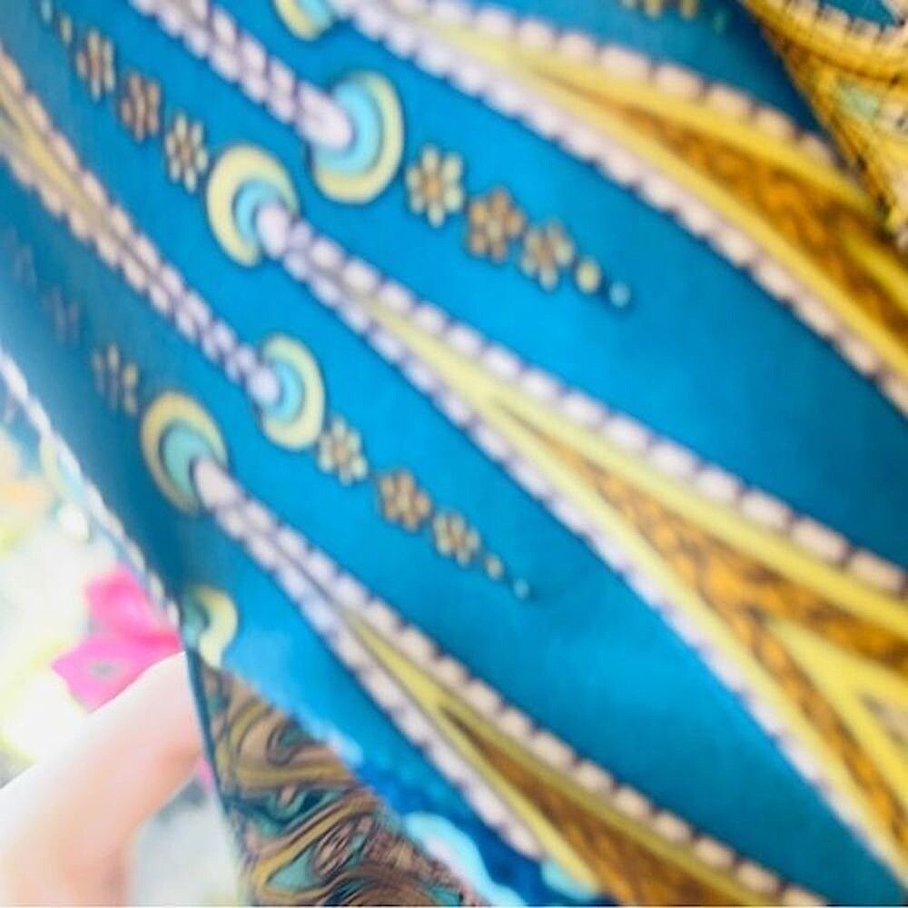 Oscar de la Renta Blue Gold Mandala Zip Front‎ V-Neck 2 Pocket Caftan  SZ 2X NEW - Picture 10 of 15